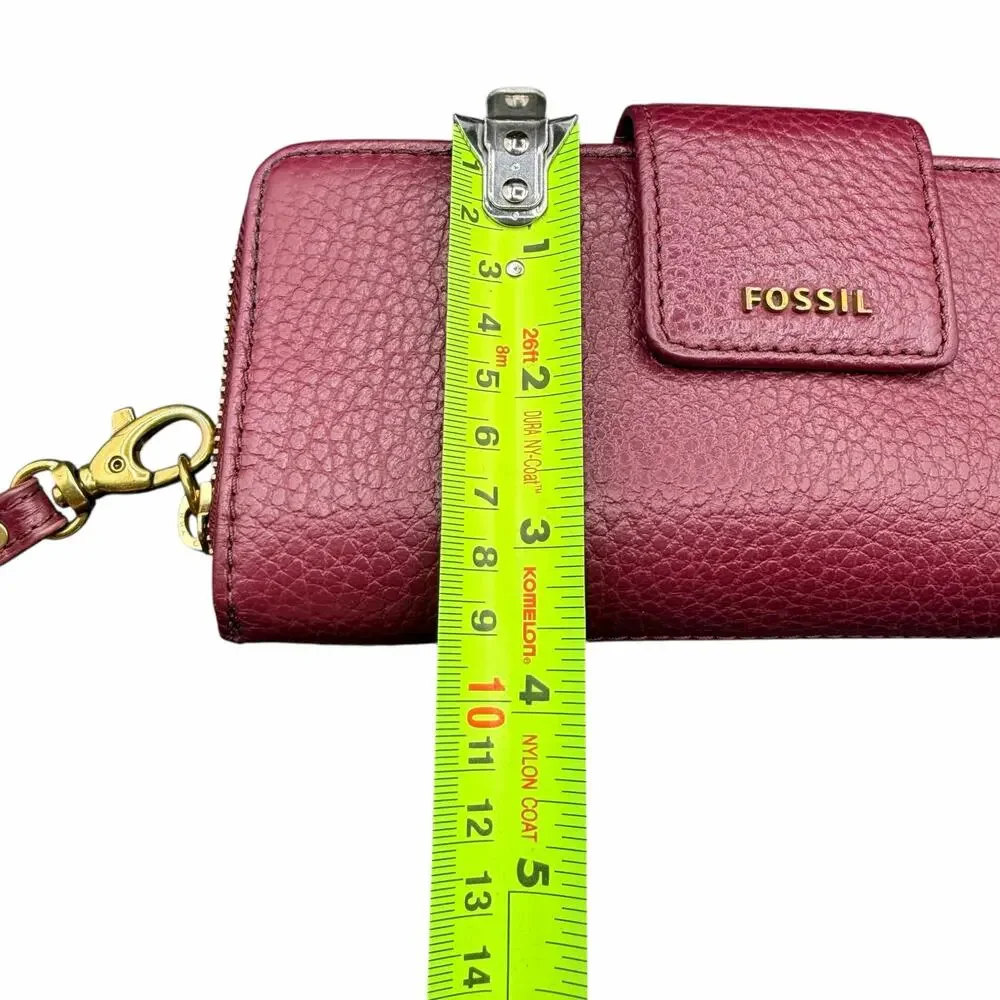 Fossil Leather Zip Around Wristlet Wallet Burgundy RFID